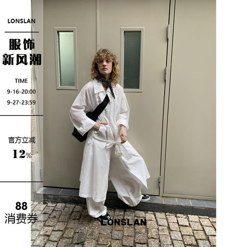 LONSLAN 2026春夏新品薄款长款衬衫翻领腰带风衣外套