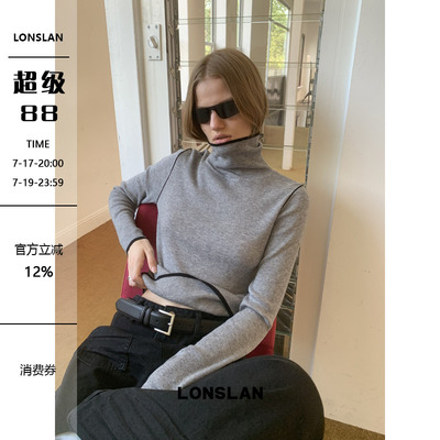 LONSLAN 24WINTER 11/10 20:00NEW 拼色线条羊毛针织高领打底