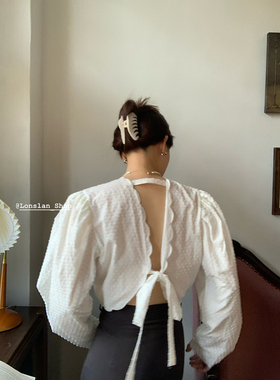 Lonslan 夏季新款设计感小众绑带衬衫女时尚气质白色衬衣
