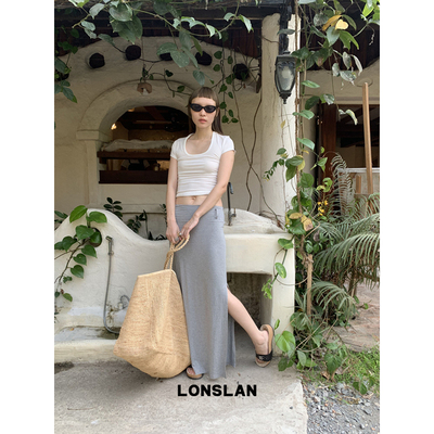 LONSLAN 2026SUMMER春夏新款 宽边腰头侧开叉半裙