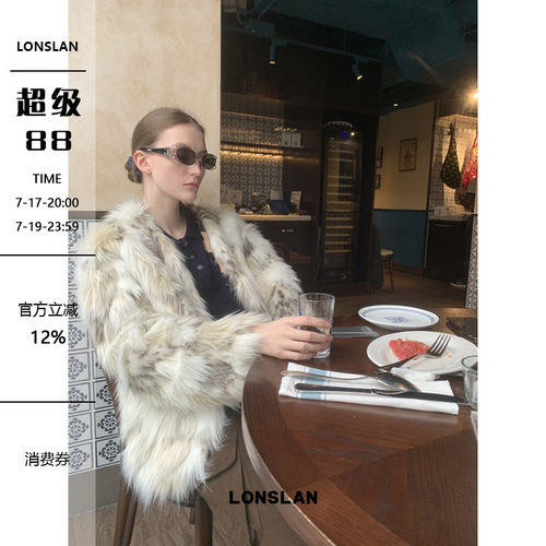 LONSLAN24WINTER 11/30 20:00NEW小众拼色圆领皮草毛毛外套