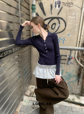 LONSLAN24WINTER 11/30 20:00NEW 针织拼接绑带短裙假两件