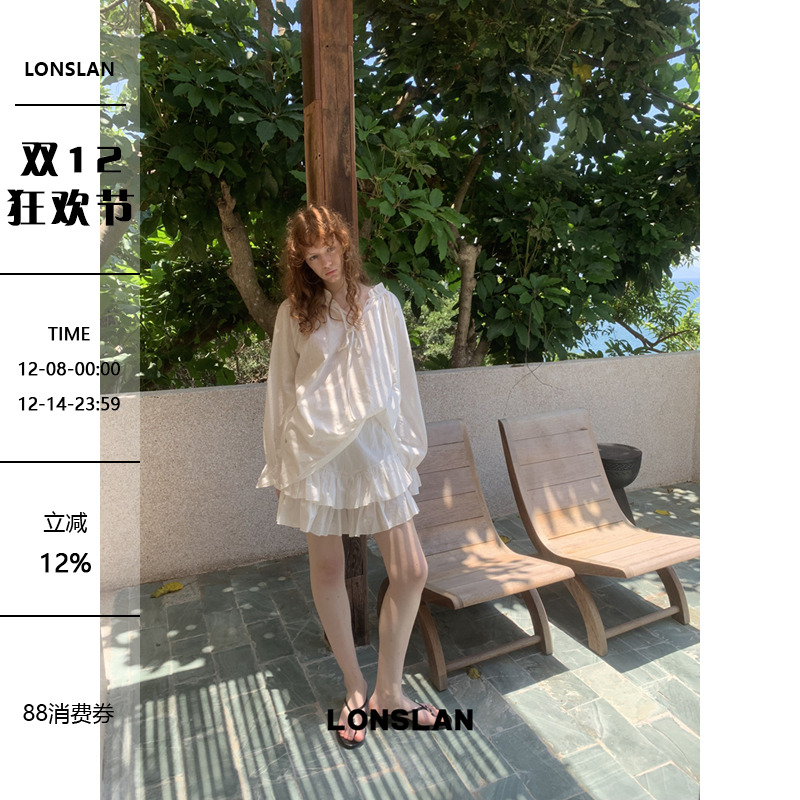 LONSLAN 25SUMMER 绑带娃娃衬衫+花边短裙套装