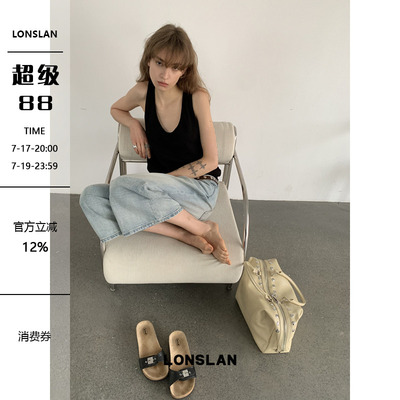 LONSLAN2026夏季新款简约撕边大U领纯棉背心