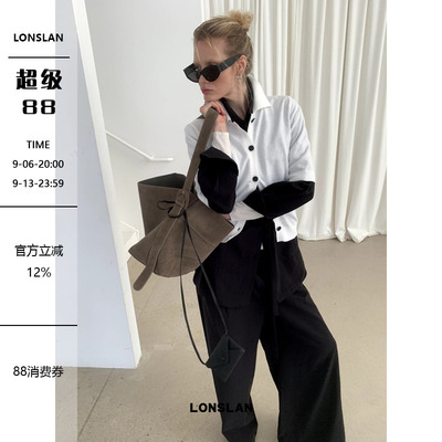 LONSLAN  2024秋季新款简约polo短袖系扣翻领针织衫