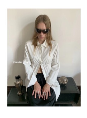 LONSLAN 2023初秋新款百搭白色收腰宽松衬衣上衣衬衫女