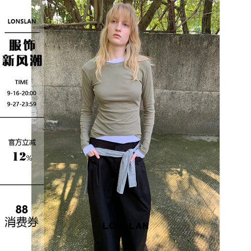 LONSLAN 2026AW韩国斜纹棉面膜打底长袖T