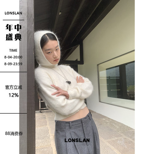 LOSLAN 2024秋冬新款韩系修身显瘦水貂毛隐形扣短款内搭开衫上衣