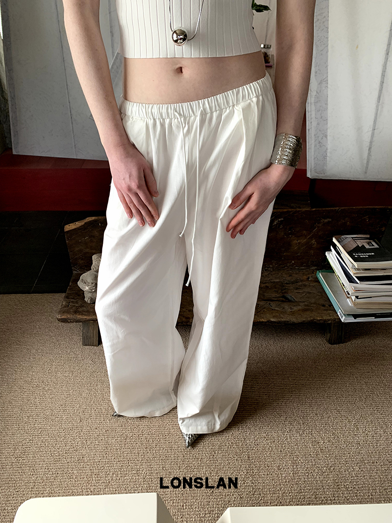 LONSLAN 2024春夏新款透气抽绳垂感白色阔腿休闲裤长裤,女装/女士精品,休闲裤,淘宝优惠券,粉丝福利购,淘宝优惠卷