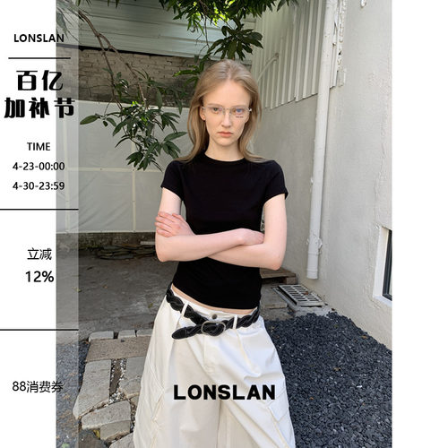 LONSLAN 2026春夏新品纯色基础百搭短袖收腰显瘦Tee