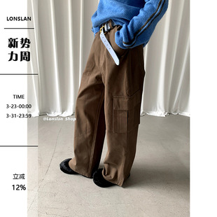 长裤 LONSLAN 裤 百搭大口袋宽松显瘦拖地工装 女 2023秋冬新款