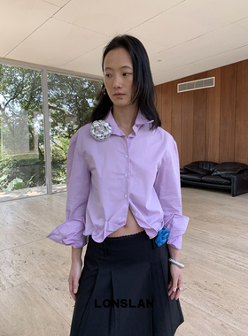 LOSLAN 25SS春夏新款 色彩随意凹翻边短款衬衫