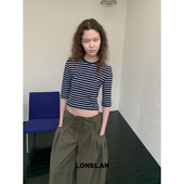 短款 修身 条纹显瘦 LONSLAN25SUMMER 中袖