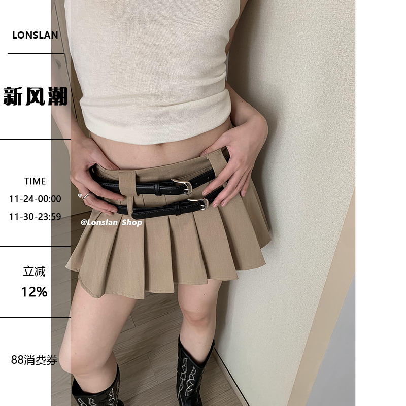 LONSLAN含内衬百褶短裙配双腰带