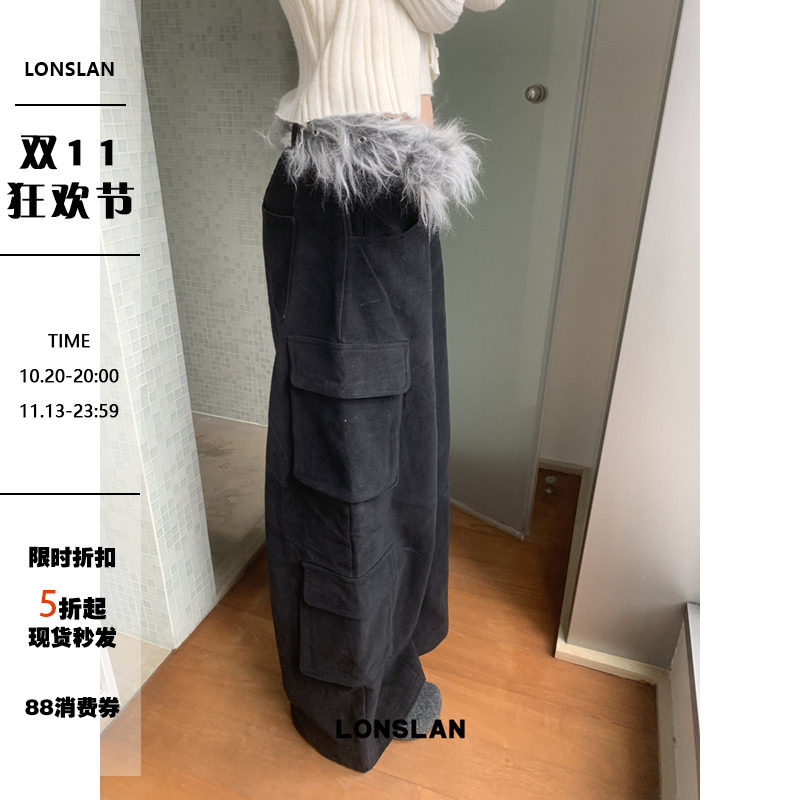 LONSLAN24WINTER 11/30 20:00NEW双口袋厚款工装阔腿裤