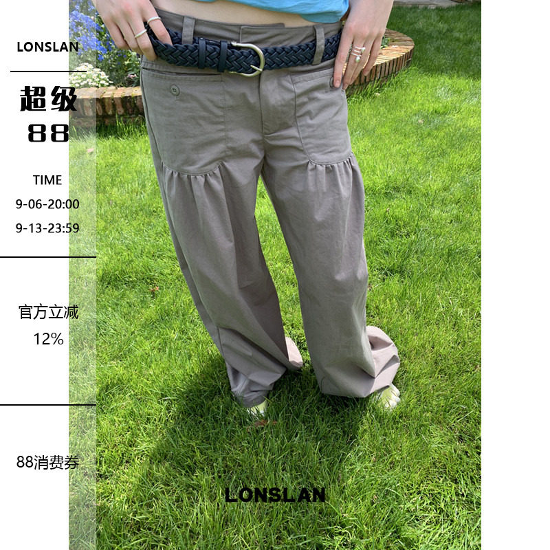 LONSLAN 2026SUMMER 夏季低腰前插口袋裤脚抽绳休闲工装裤图片