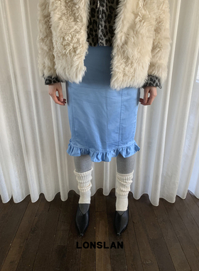 LONSLAN 24WINTER 12/9 20:00NEW蓝色花边直筒半裙