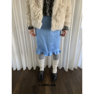 LONSLAN 24WINTER 12/9 20:00NEW蓝色花边直筒半裙