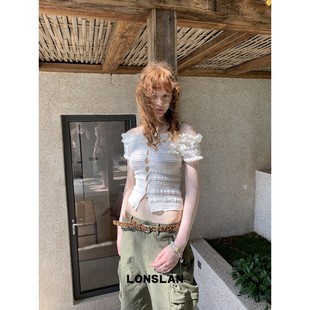 系扣一字领上衣 蕾丝短款 LONSLAN 25SUMMER