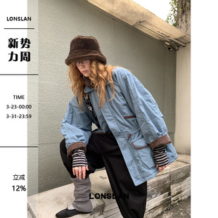 拼色中长款 LONSLAN 新款 2025冬季 双层领棉服外套 25AW