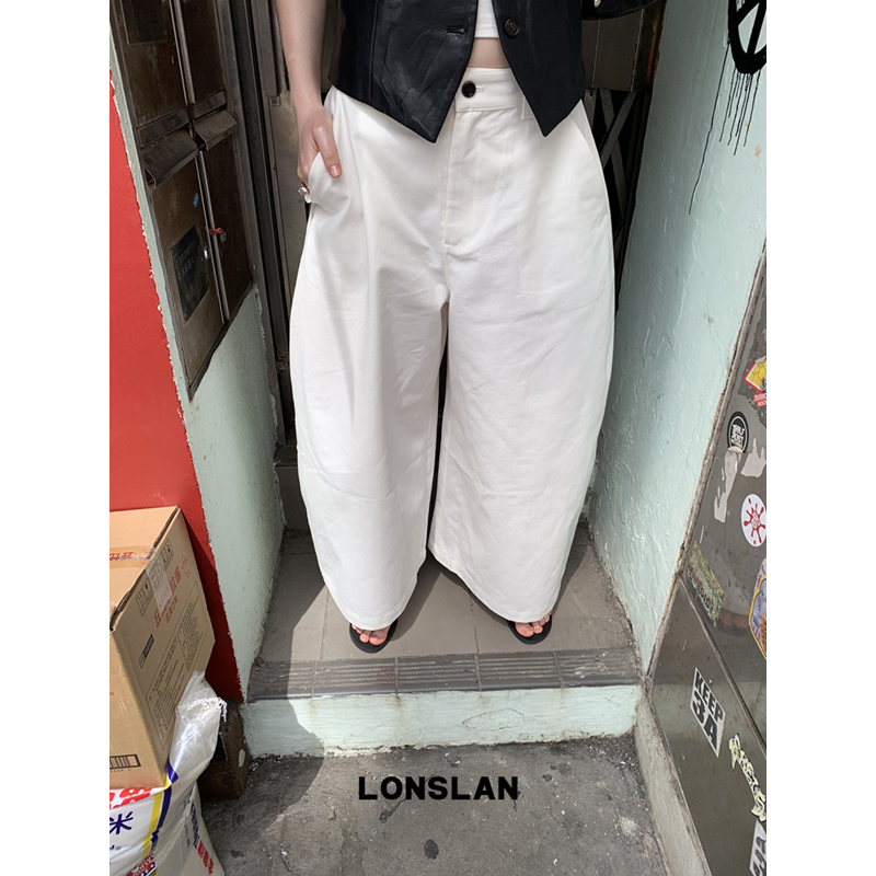 LONSLAN25SUMMER 简约纯色阔腿弯刀九分工装裤