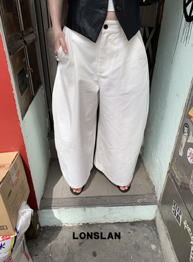 LONSLAN25SUMMER 简约纯色阔腿弯刀九分工装裤