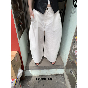 LONSLAN25SUMMER 简约纯色阔腿弯刀九分工装裤