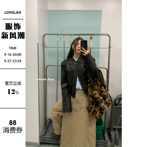 LONSLAN复古做旧夹棉皮衣外套