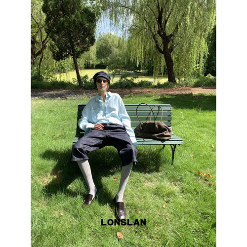 LONSLAN 2026AW 初秋纯色棉麻长袖衬衫