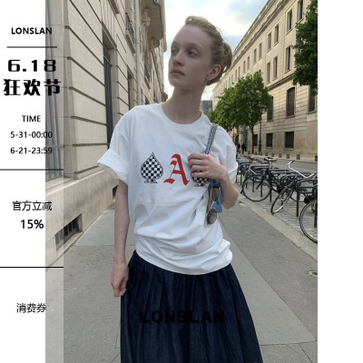 LONSLAN 2025 SUMMER 黑桃A图案印花短袖T