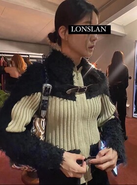 LONSLAN 11/10 20:00NEW 真爱款毛毛拼接针织皮带开衫