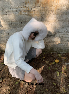 LONSLAN 24WINTER 11/10 20:00NEW 白色连帽毛毛拉链毛衣开衫