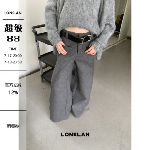 LONSLAN 2024秋冬新款毛呢阔挺羊毛西装阔腿裤长裤女