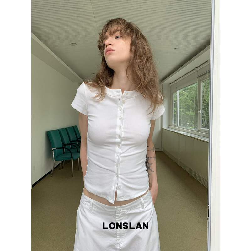 LONSLAN2026夏季新款西口修身显瘦短袖开衫 - 实物图