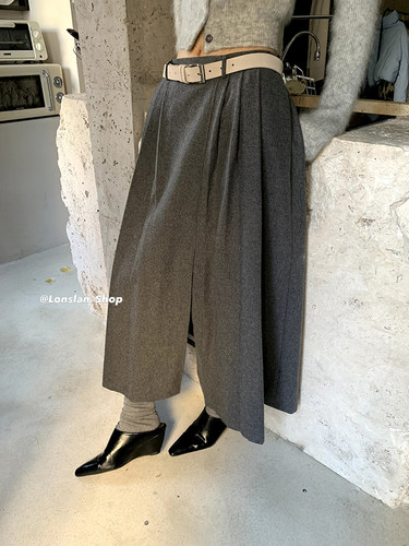 LonslanShop垂感A字百褶半身裙