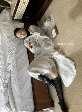 LONSLAN WINTER 10/31 20:00NEW褶皱绑带上衣+开叉裙连衣裙