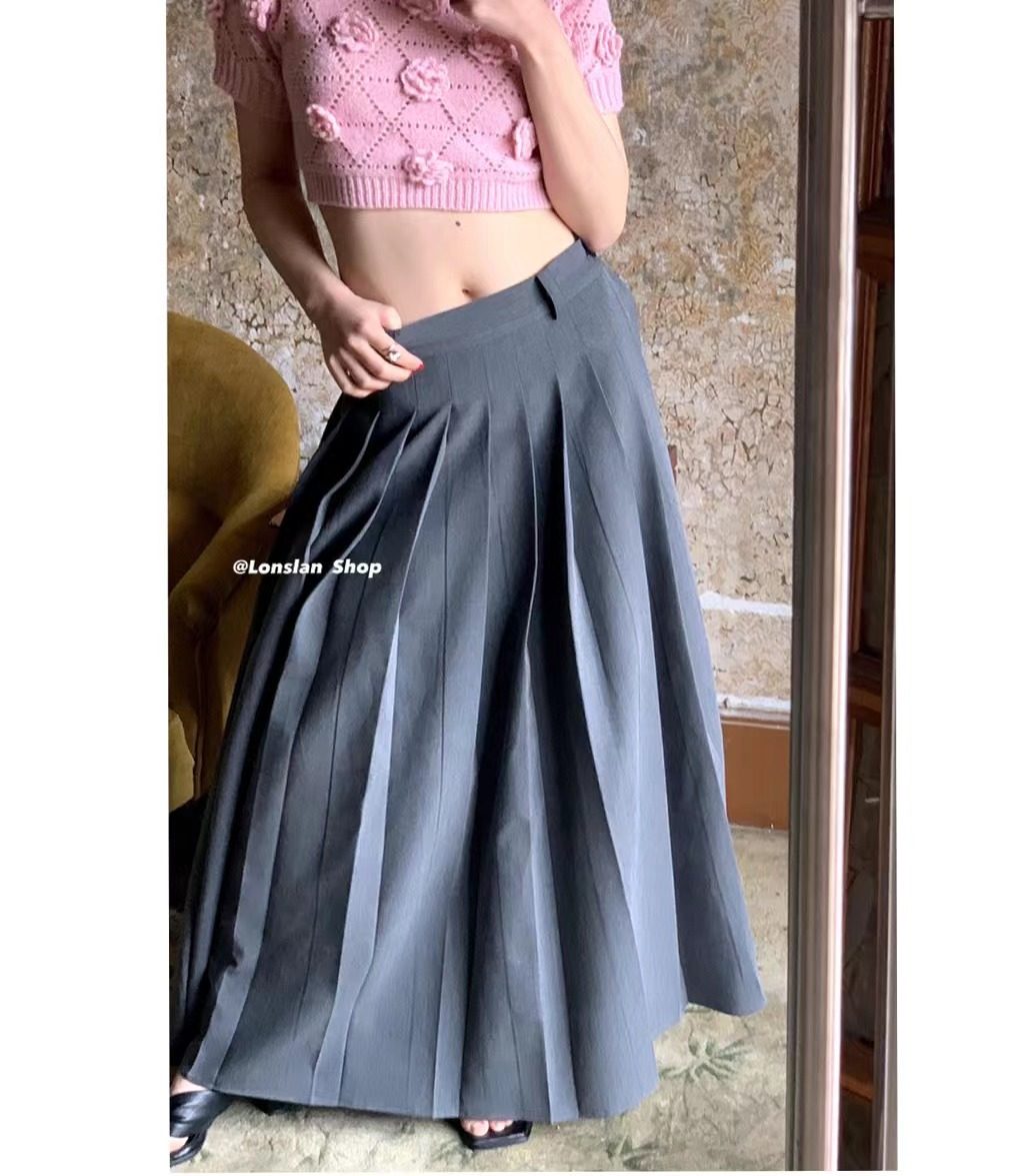 Lonslan  公主的百褶裙夏季自制重工灰色质感收腰显瘦百褶裙,女装/女士精品,半身裙,淘宝优惠券,粉丝福利购,淘宝优惠卷