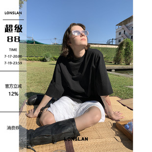 LONSLAN 2025春夏新款慵懒风宽松显瘦休闲大件圆领短袖T恤上衣女