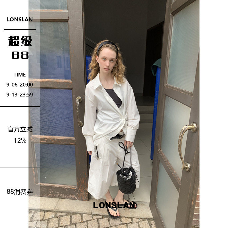 LONSLAN 2026春夏新品不规则扣衬衫+中裤套装图片