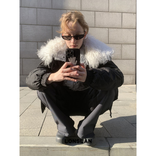 LONSLAN 24WINTER 12/9 20:00NEW系扣大毛领防水机车棉服外套