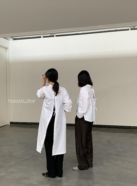 BF慵懒风前后两穿绑带白色衬衫女港风设计感小众衬衣宽松叠穿大码