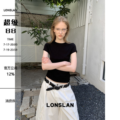 LONSLAN 2026春夏新品纯色基础百搭短袖收腰显瘦Tee
