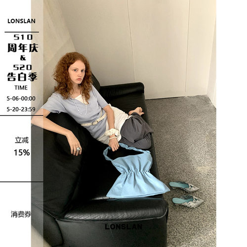 LONSLAN五分袖竖条纹针织T恤