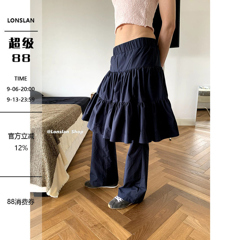 LONSLAN蓬蓬裙假两件百褶裤裙图片