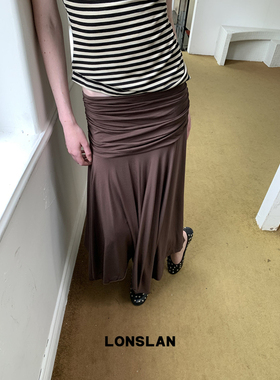 LONSLAN25SUMMER  褶皱收腰下摆不规则半裙