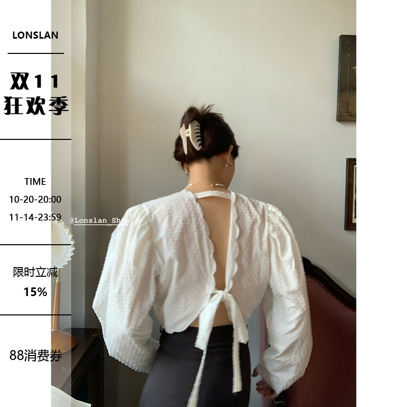 lonslan设计感小众绑带白色衬衣
