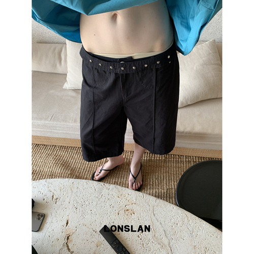 LONSLAN 25SUMMER 铆钉腰带设计直筒七分裤