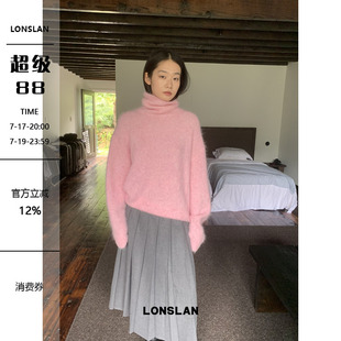 LOSLAN 2024秋冬新款慵懒风宽松水貂毛高领大件毛衣上衣女