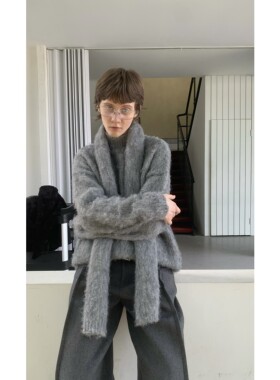 LONSLAN 2024秋冬新款慵懒风宽松羊毛厚实高领毛衣+围巾两件套女