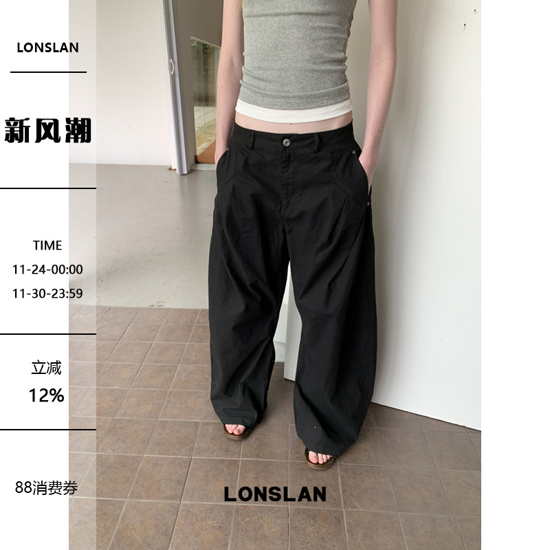 LONSLAN25SUMMER  洗水做旧茧型工装插袋阔腿裤